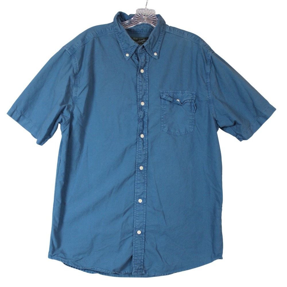 Woolrich Mens Ink Blue Short Sleeve Button Down Casual Shirt Size Large